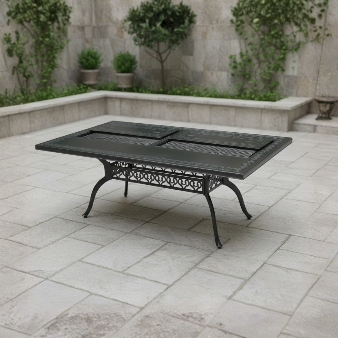 Rectangular BBQ Table (1 Charcoal Grill + 1 Electric Roast Pan)