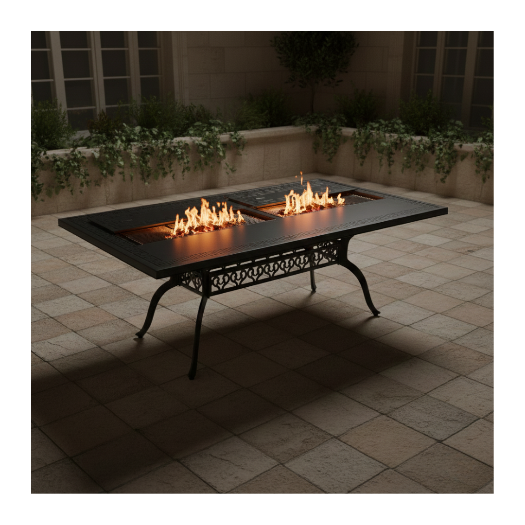 Rectangular BBQ Table  (1 Charcoal Grill + 1 Electric Roast Pan)